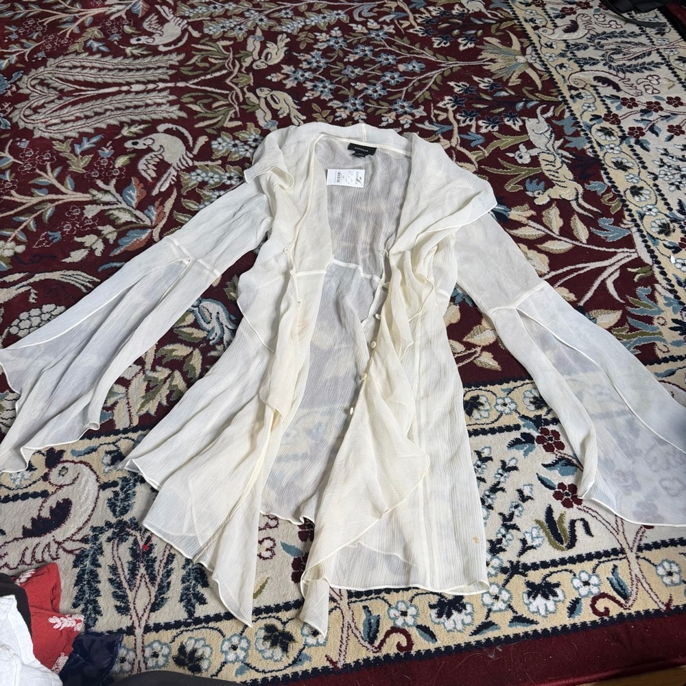 Whimsigoth early 2000s fairycore Cream sheer blouse with bell sleeves